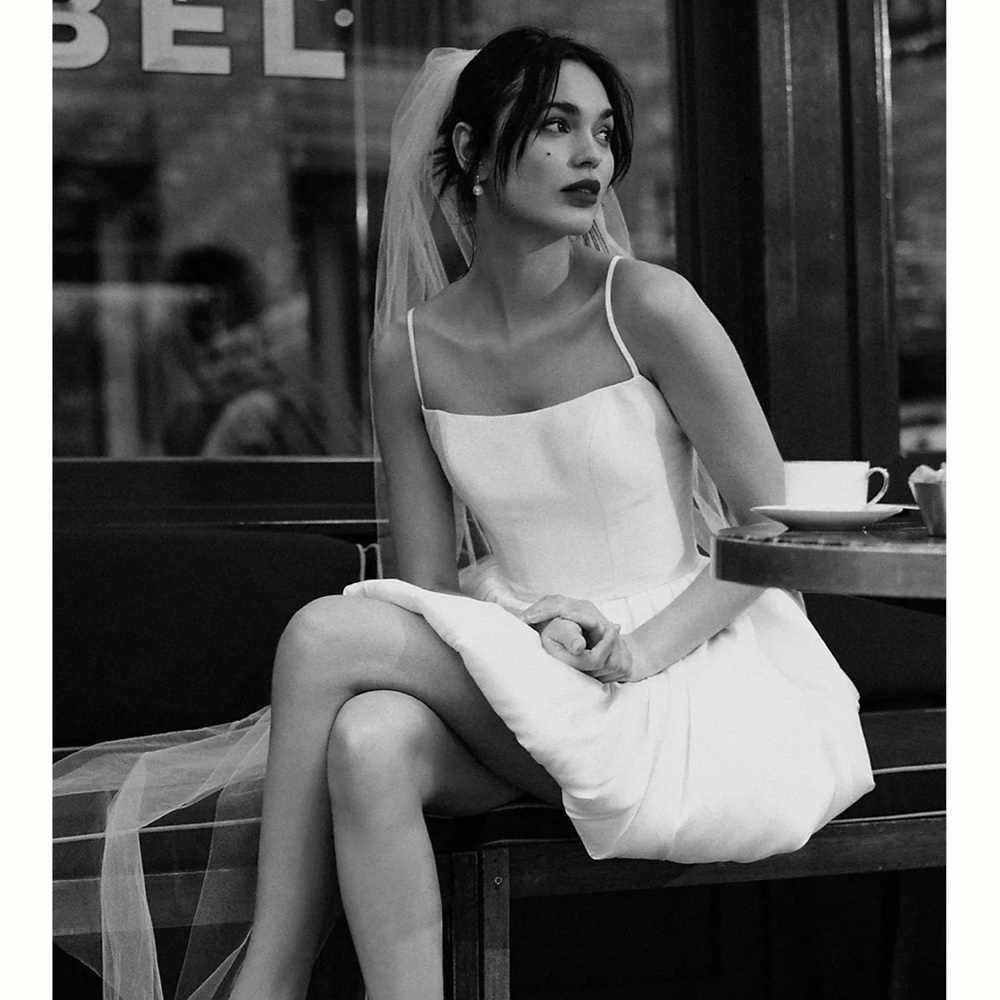 White Satin BHLDN By Watters Cleo Dress. Chic bubble dress with lace up corset